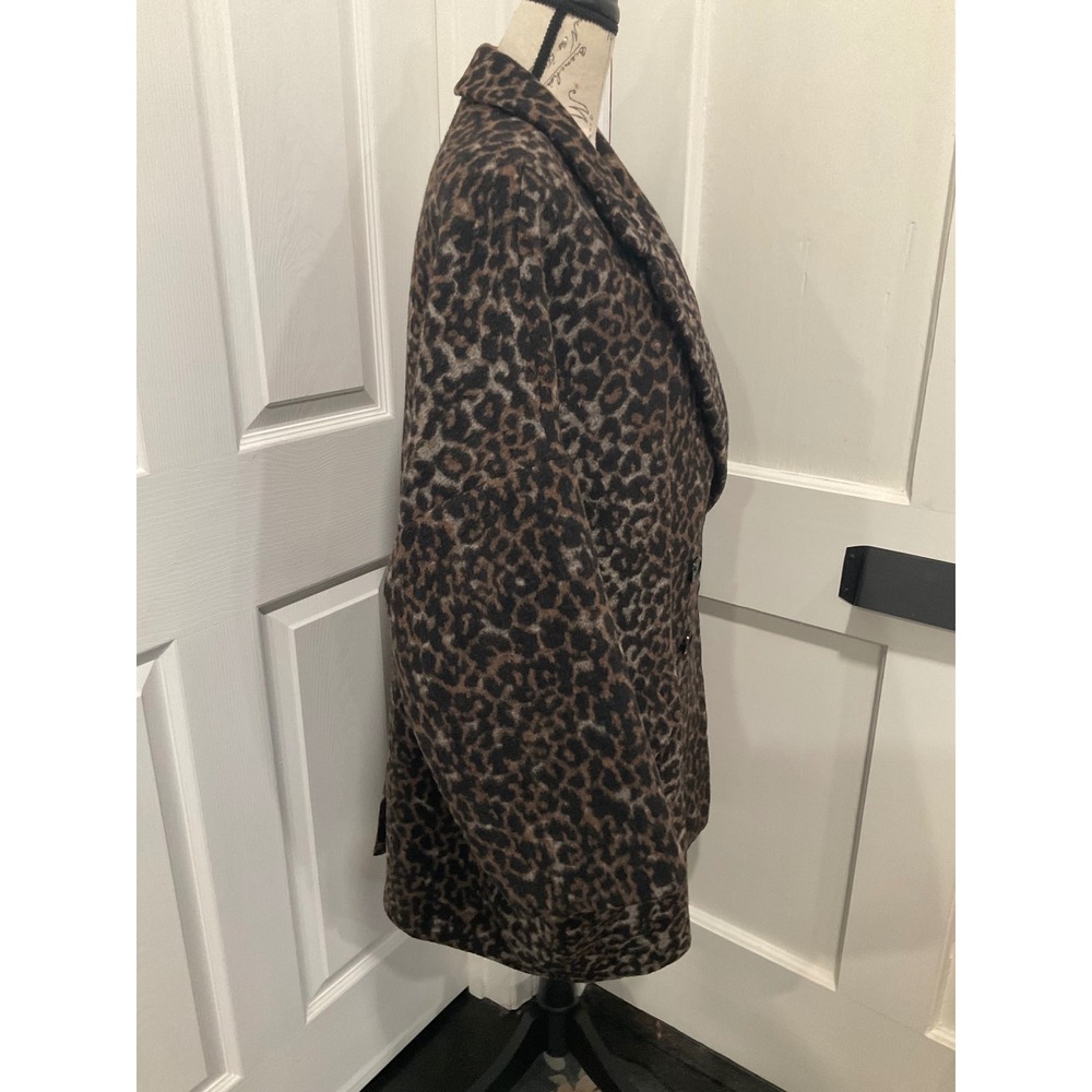 COACH LEOPARD PRINT WOOL BLEND DOUBLE BREASTED COAT - Picture 2 of 8
